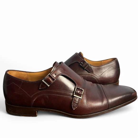 Magnanni - Men’s Harris Leather Double Monk Strap Loafers Ox‎ Blood - Sz. 9.5M - Picture 1 of 12